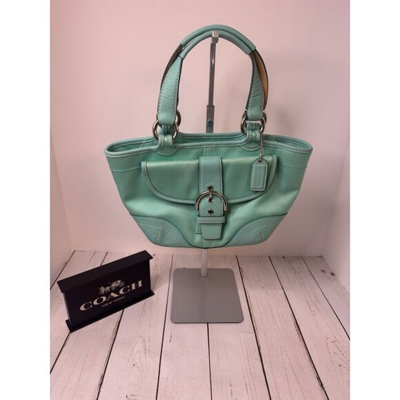 Vintage Coach Blue Soho Canvas & Leather Tote Buckle Front Flap L043-1881 VGUC* - Picture 1 of 7